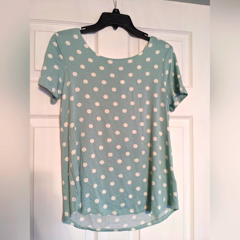 Green and Cream Polkadot top with open back and bow